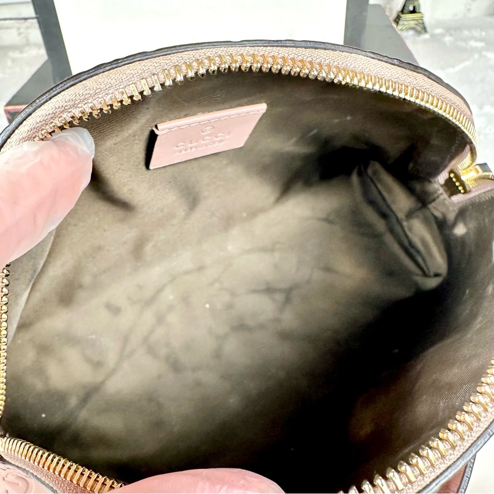 Gucci GG Pink Stamped leather GM, Large size cosmetic pouch or crossbody CUTE! - Picture 11 of 16